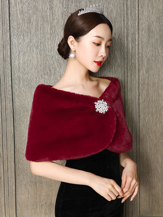 Artificial Fur Brooch Evening Party Wedding Bride Wrap Shawl