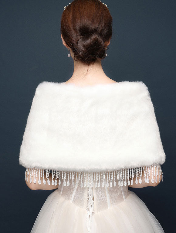 Artificial Fur Brooch Tassels Evening Wedding Bride Wrap Shawl