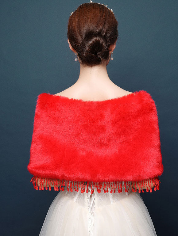Artificial Fur Brooch Tassels Evening Wedding Bride Wrap Shawl