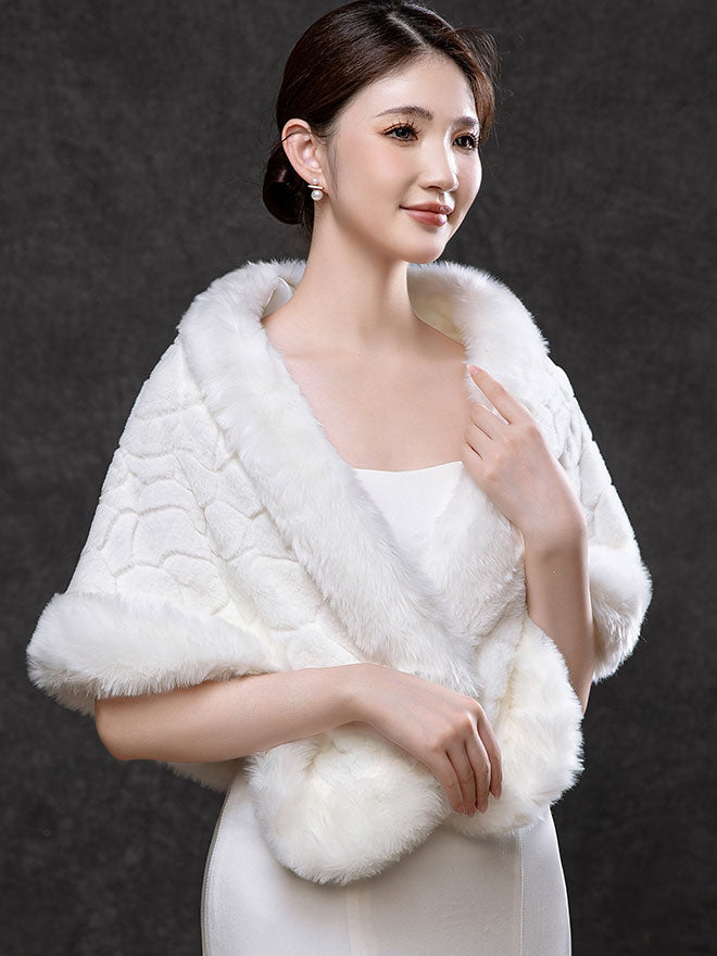 Gray Faux Fur Evening Party Wrap Shawl