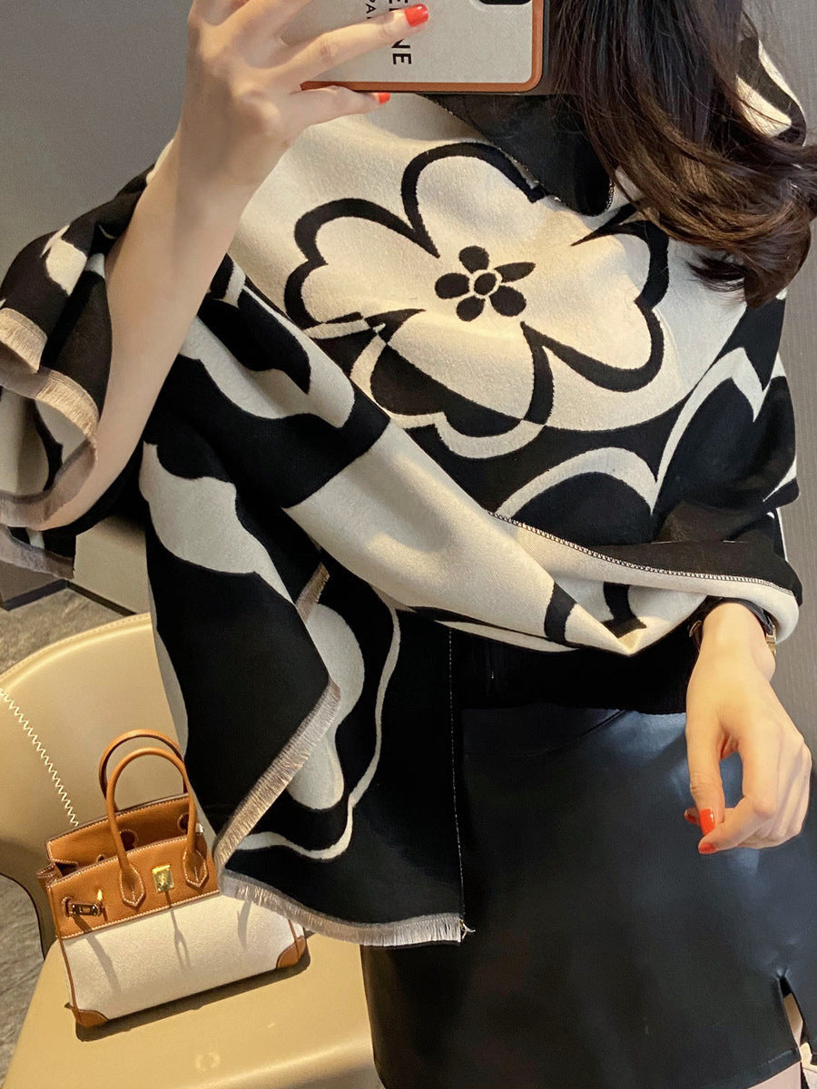 Floral Pattern Woman Long Winter Scarf Shawl Wrap