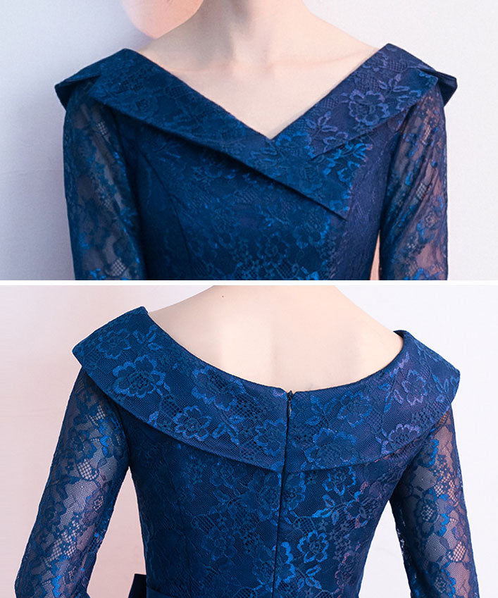 Navy Blue Fit & Flare Midi V-neck Party Dress