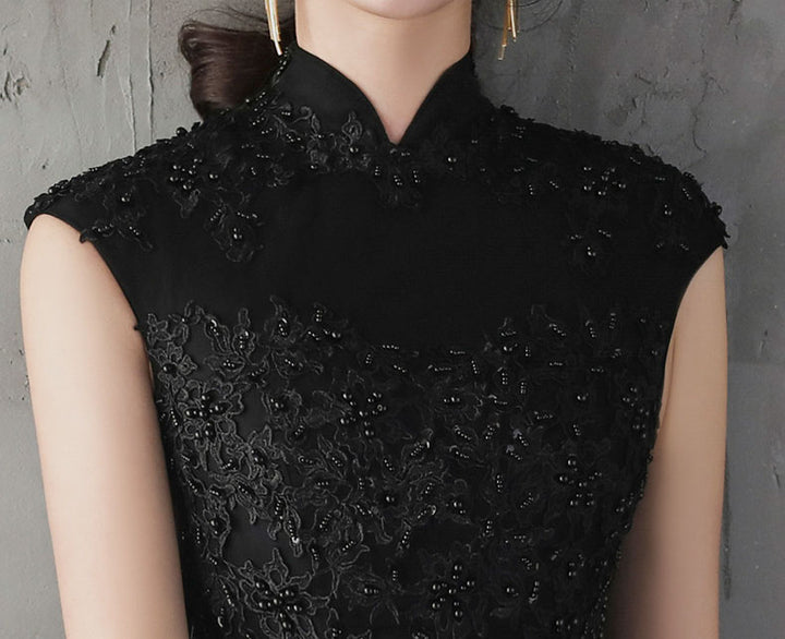 Sunset Black Floor-Length Tulle Qipao / Cheongsam Evening Dress