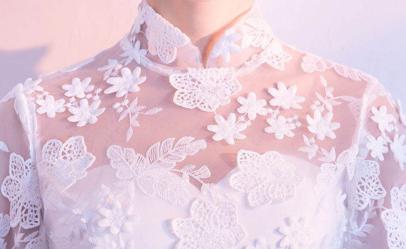 White High Low Hem Cheongsam Qi Pao Bridesmaid Dress