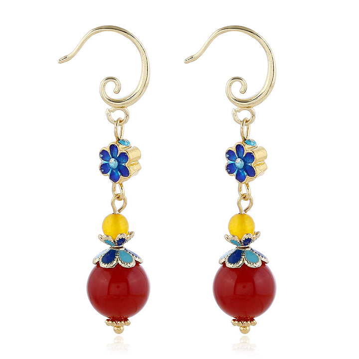Red Agate Cloisonne Drop Dangle Earrings