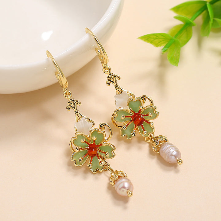 Cloisonne Pearl Drop Dangle Earrings