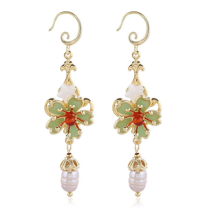 Cloisonne Pearl Drop Dangle Earrings