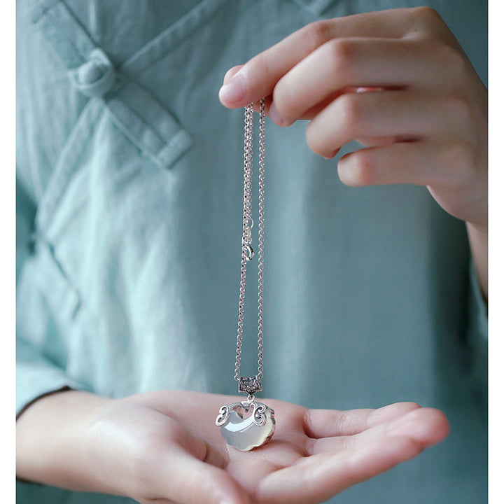 Silver Jade Longeval Lock Beads Pendant Necklace