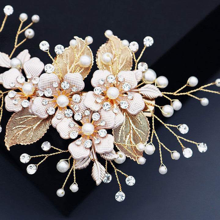 Rhinestone Pearls Leaf Flower Bridal Wedding Hair Clip