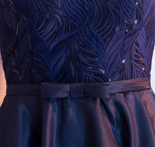 Red Blue Sequined High Low Hem Party Dress