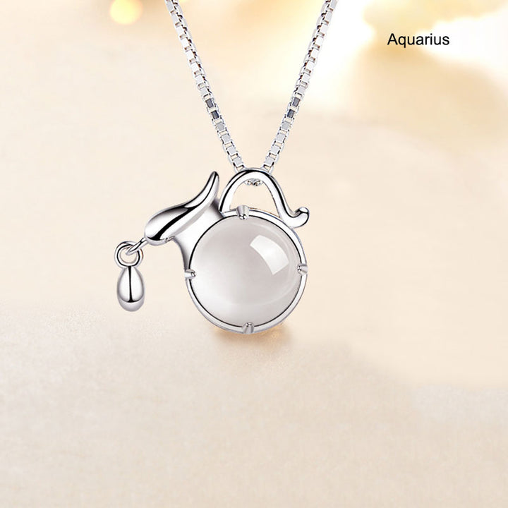 12 Constellation Zodiac Silver Crystal Pendant Necklace