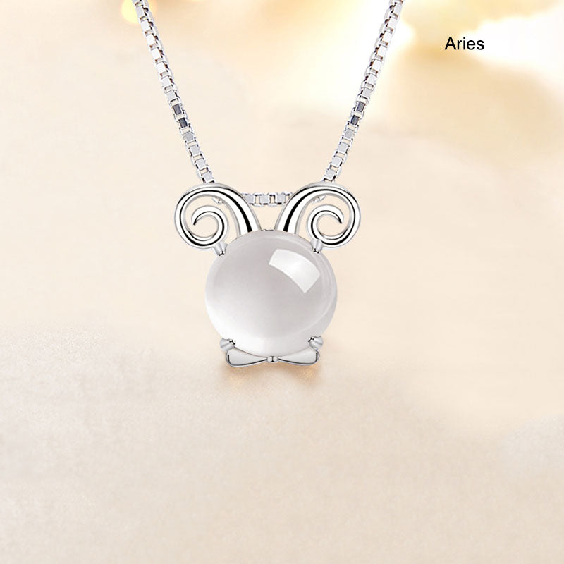 12 Constellation Zodiac Silver Crystal Pendant Necklace
