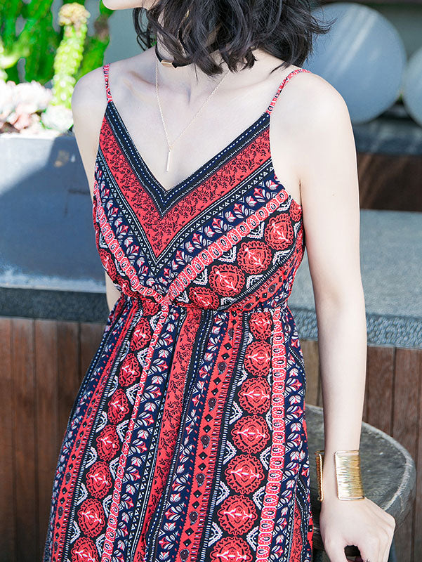 Red Split Thigh Split Maxi Beach Dress in Stripe