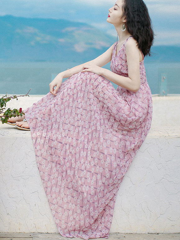 Pink Floral Print Maxi Beach Dress