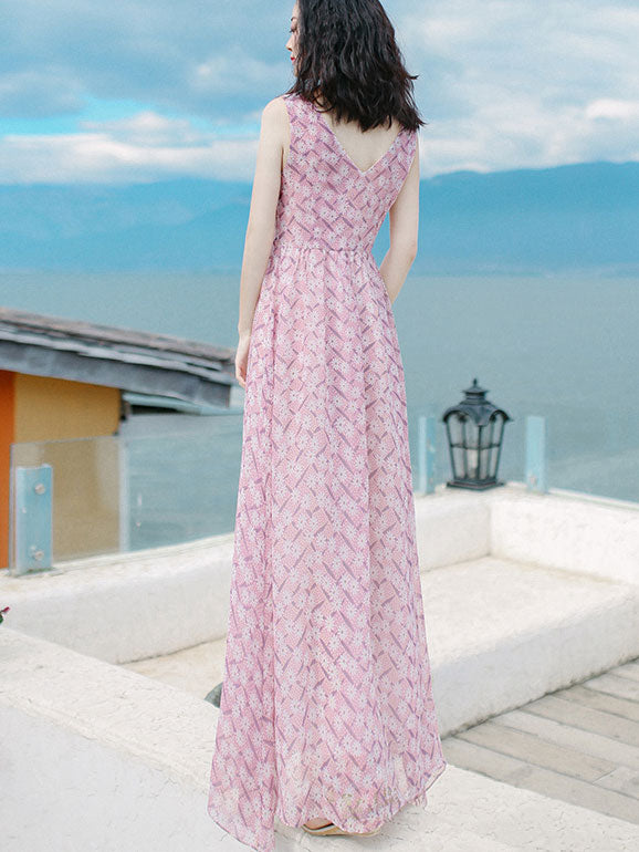 Pink Floral Print Maxi Beach Dress