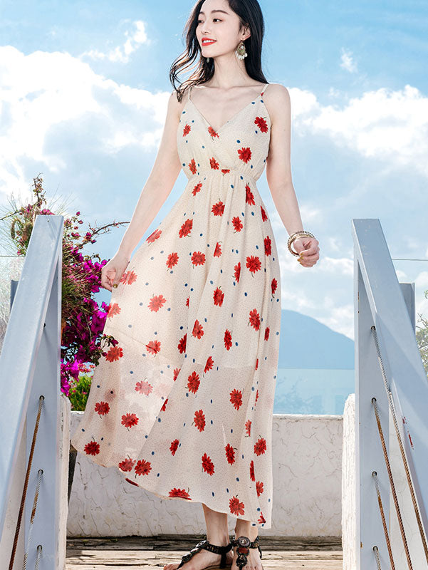 Daisy Floral Print Wrap Front Slip Beach Dress