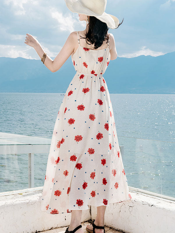 Daisy Floral Print Wrap Front Slip Beach Dress