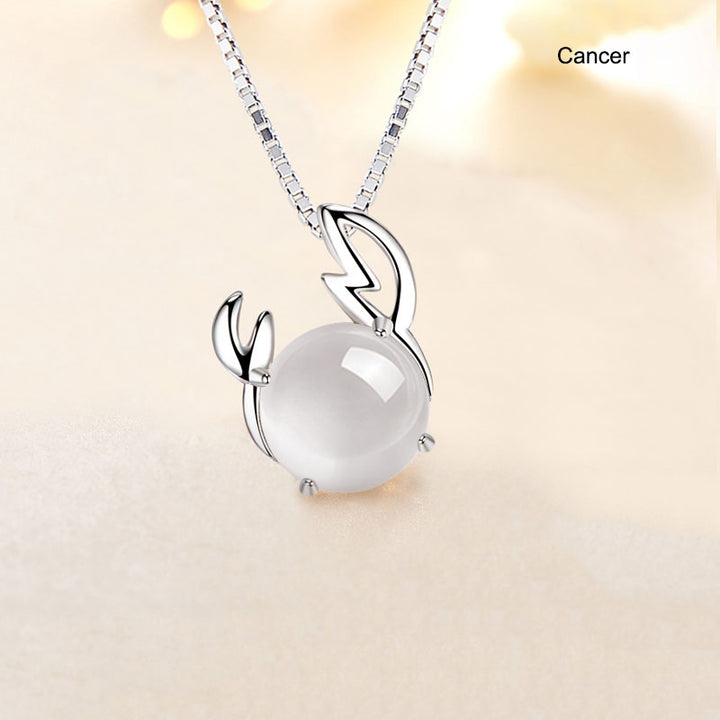 12 Constellation Zodiac Silver Crystal Pendant Necklace