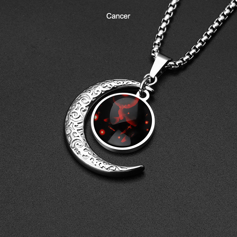 Stainless Steel 12 Constellation Zodiac Pendant Necklace