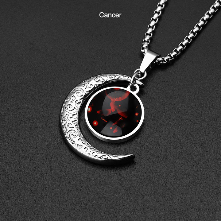 Stainless Steel 12 Constellation Zodiac Pendant Necklace