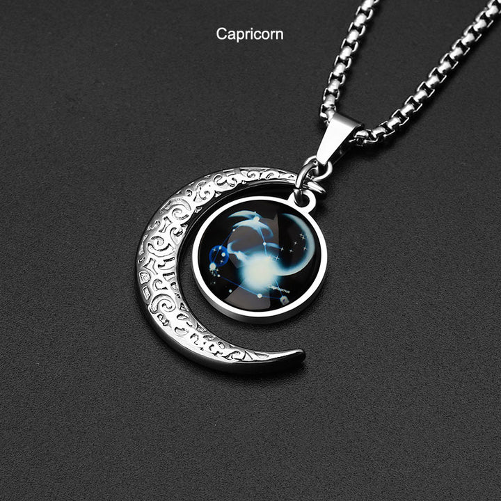 Stainless Steel 12 Constellation Zodiac Pendant Necklace