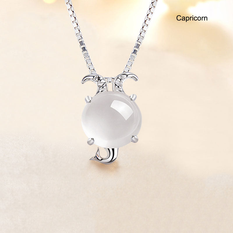 12 Constellation Zodiac Silver Crystal Pendant Necklace