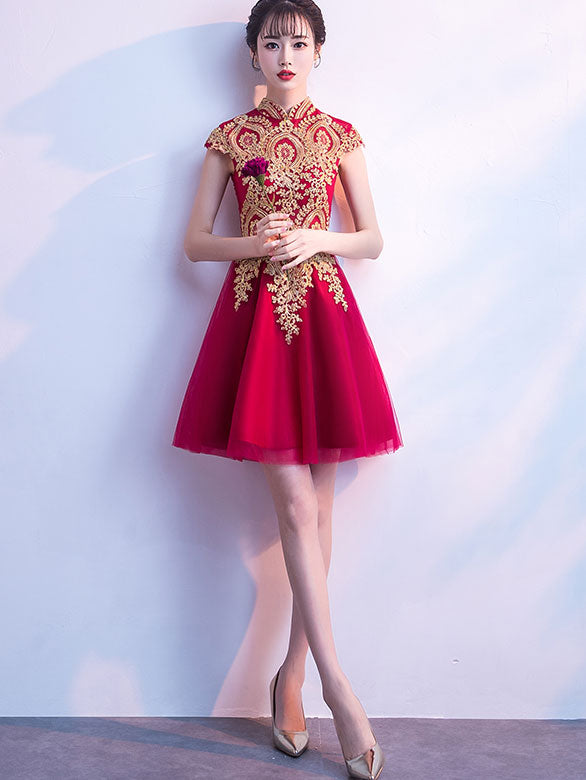 open lace back dress A-Line Tulle Qipao / Cheongsam Party Dress with Appliques