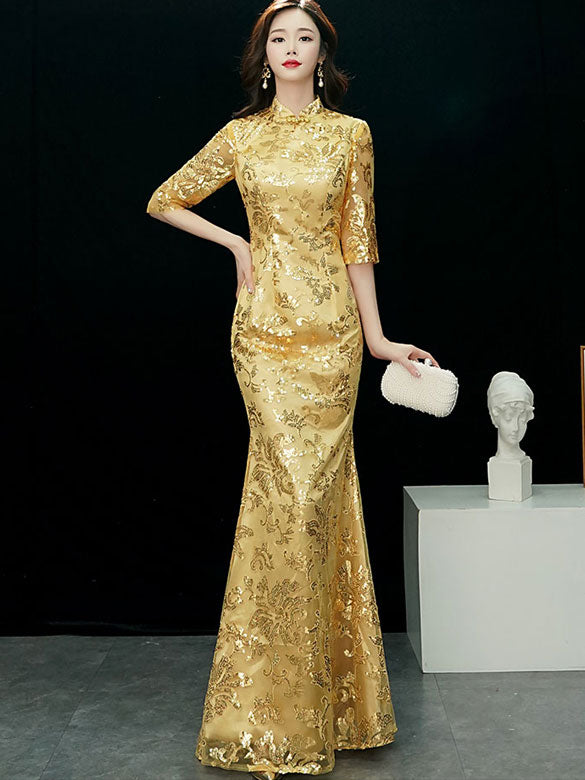 gold sequin fishtail dress Luxe Gold Sequin Floor-Length Fishtail Gown Aururio