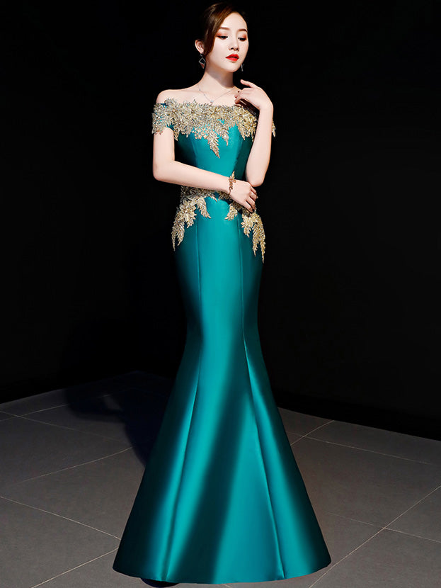 Off Shoulder Mermaid Fishtail Formal Evening Dress - IMALLURE Custom Made / Green Off Shoulder Mermaid Fishtail Formal Evening Dress - IMALLURE Custom Made / Green