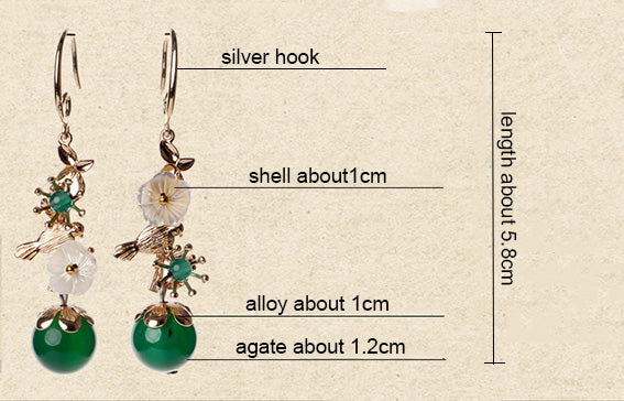 Green Agate Dangle Drop Non Pierced Earrings