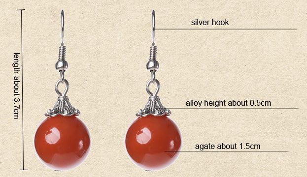 Red Agate Dangle Drop Hook Non Pierced Earrings
