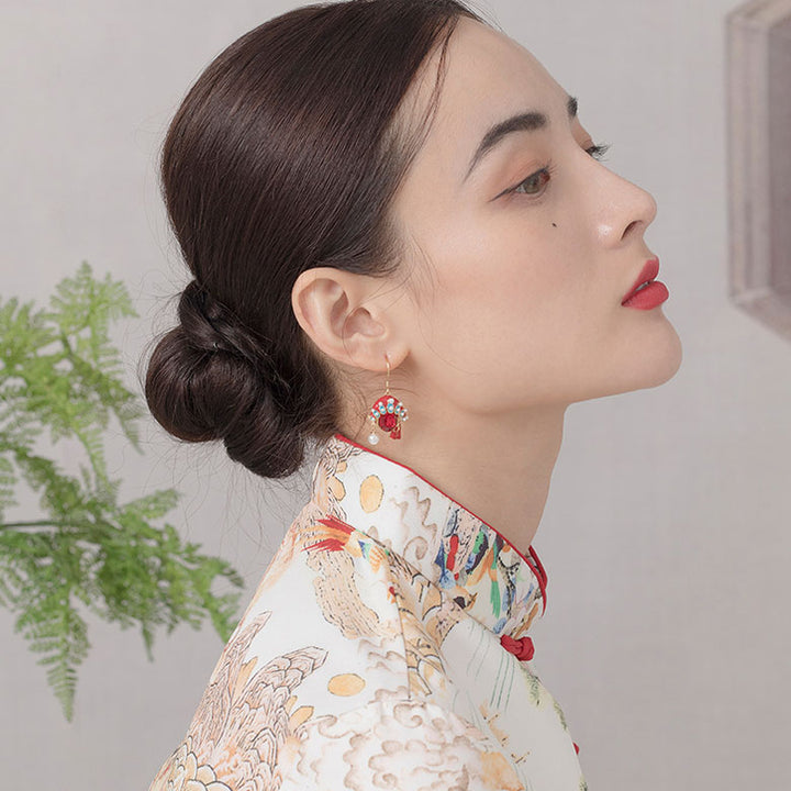Beijing Opera Mask Crystal Pendant Dangle Earrings