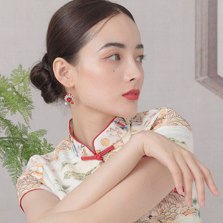 Beijing Opera Mask Crystal Pendant Dangle Earrings