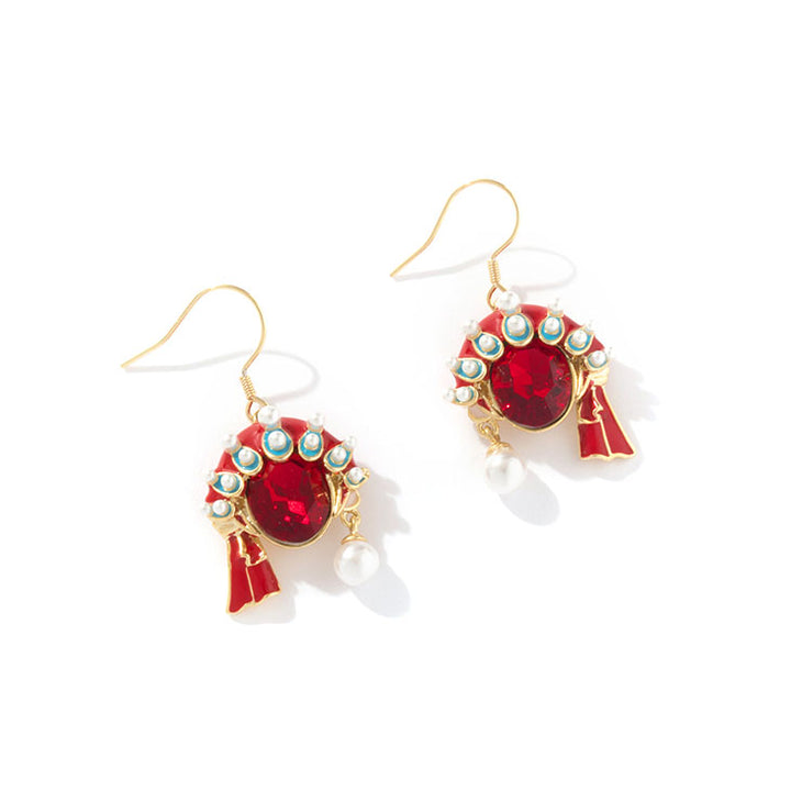 Beijing Opera Mask Crystal Pendant Dangle Earrings