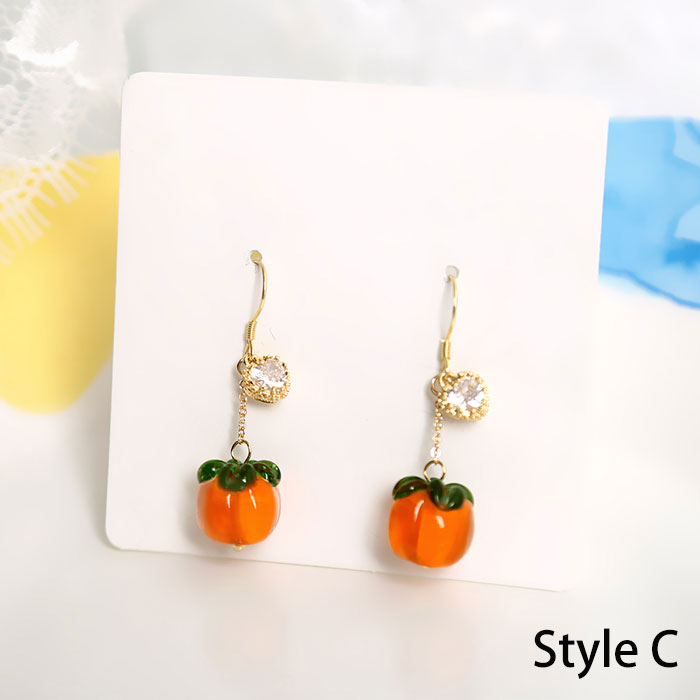 Colored Glaze Persimmon Drop Dangle Earrings