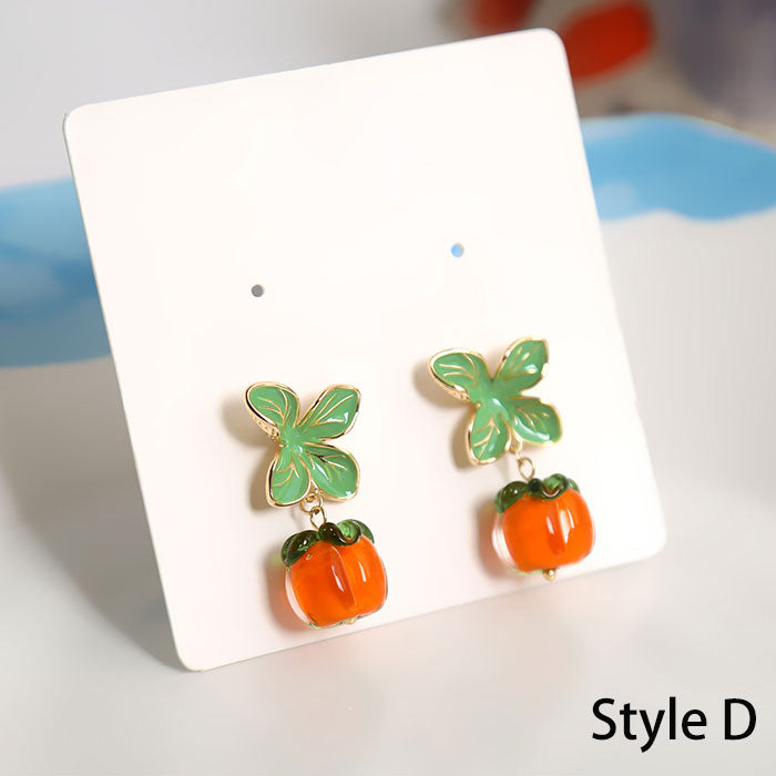 Colored Glaze Persimmon Drop Dangle EarringsColored Glaze Persimmon Drop Dangle Earrings