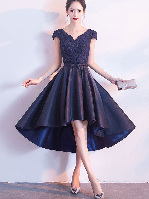 Red Blue Sequined High Low Hem Party Dress