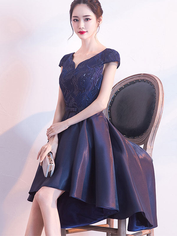 Red Blue Sequined High Low Hem Party Dress