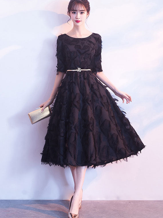 chinese dress ladies Black Red A-Line Mid Formal Dress