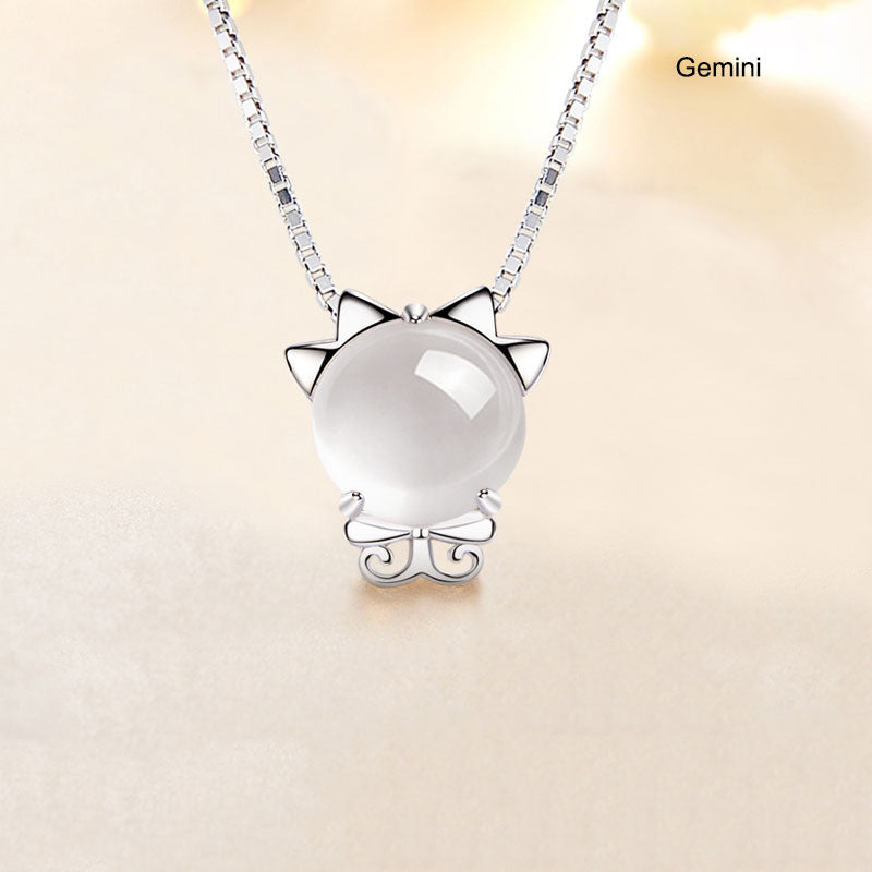 12 Constellation Zodiac Silver Crystal Pendant Necklace