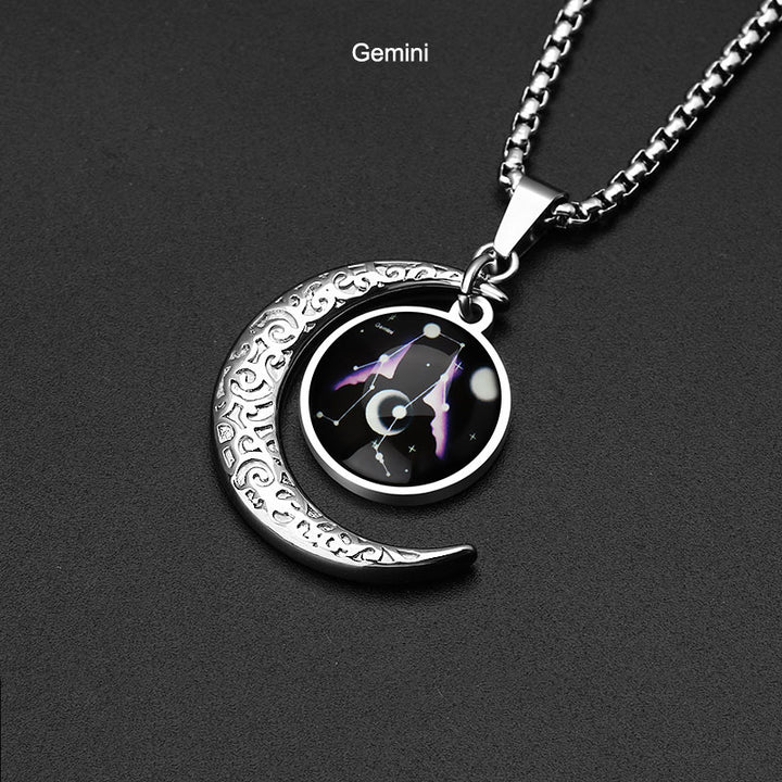 Stainless Steel 12 Constellation Zodiac Pendant Necklace