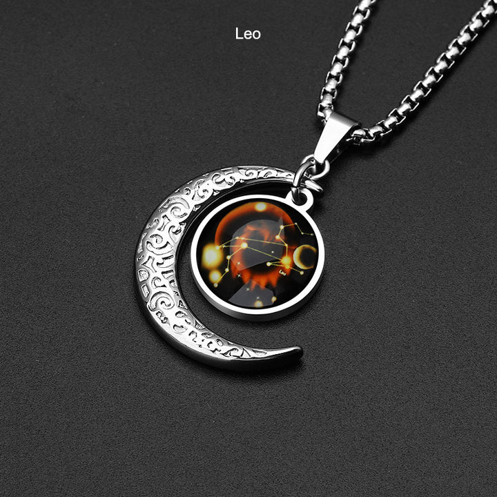 Stainless Steel 12 Constellation Zodiac Pendant Necklace