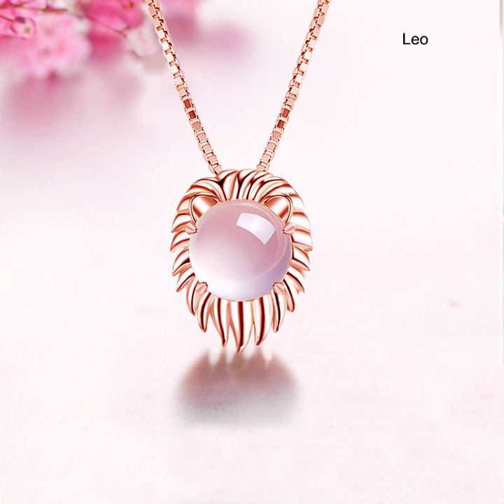 12 Constellation Zodiac Silver Pink Crystal Pendant Necklace