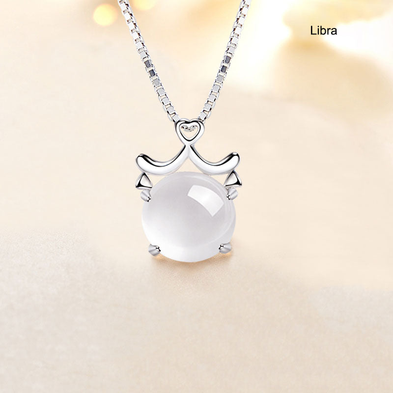 12 Constellation Zodiac Silver Crystal Pendant Necklace