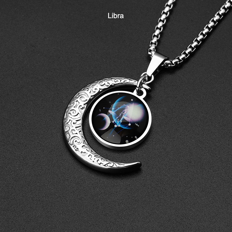 Stainless Steel 12 Constellation Zodiac Pendant Necklace