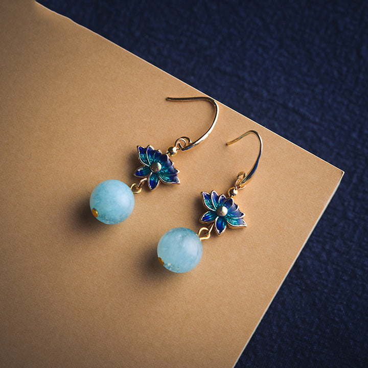 Blue Jade Dangle Drop Clip On Pierced Earrings