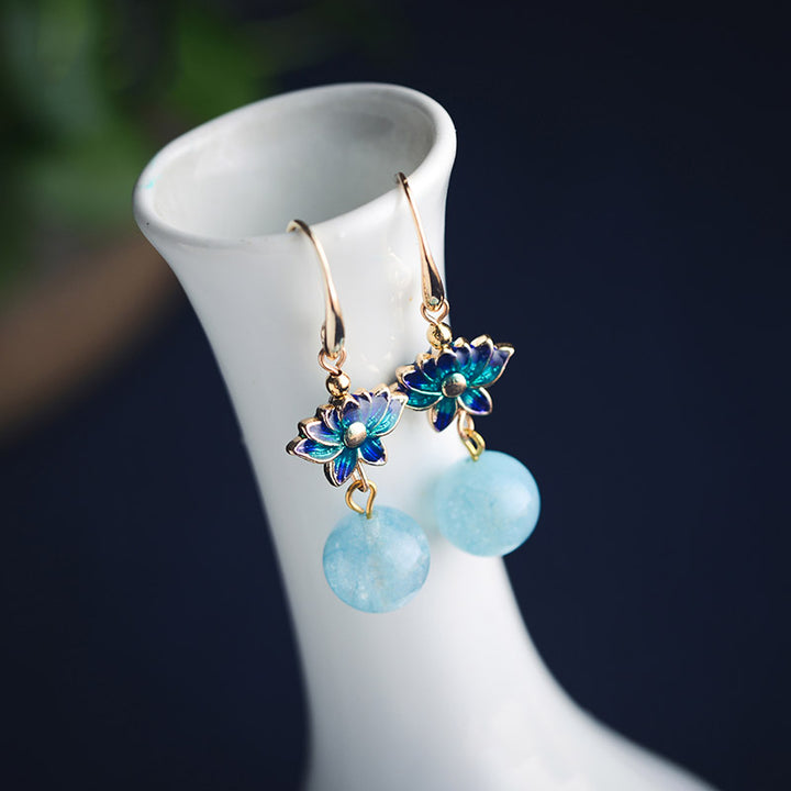 Blue Jade Dangle Drop Clip On Pierced Earrings