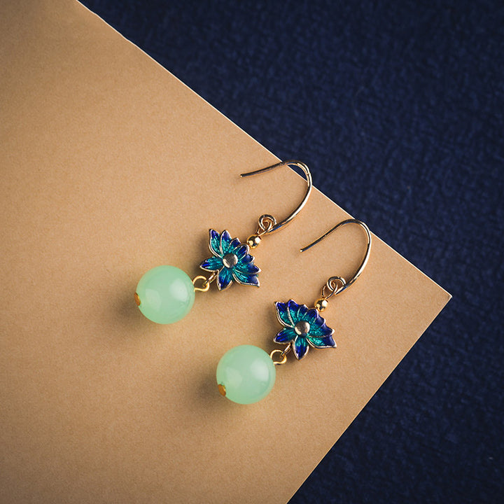 Green Jade Dangle Drop Clip On Pierced Earrings