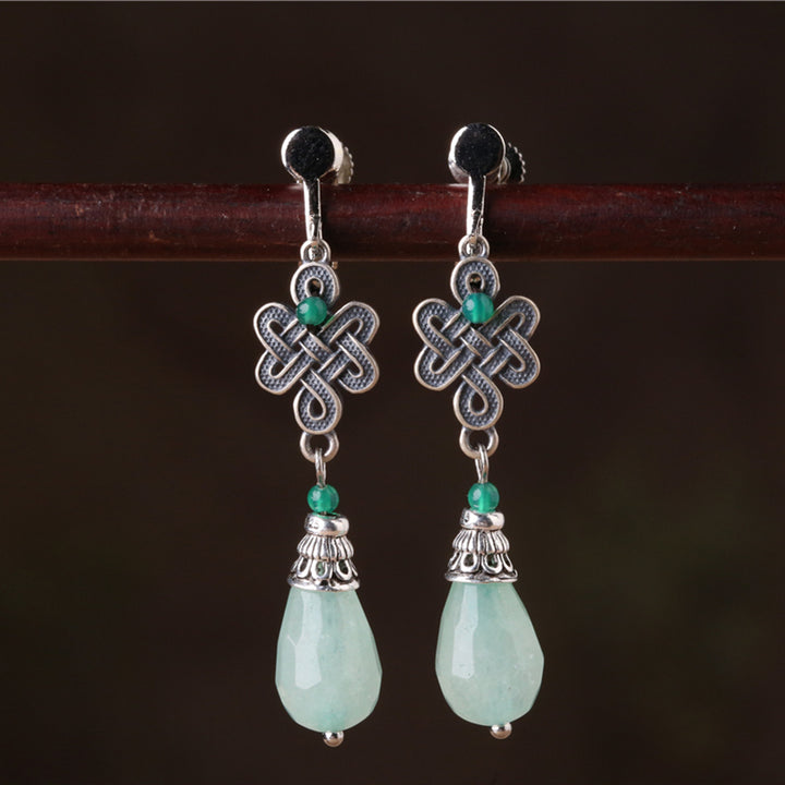 Jade Silver Drop Dangle Clip On Pierced Earrings