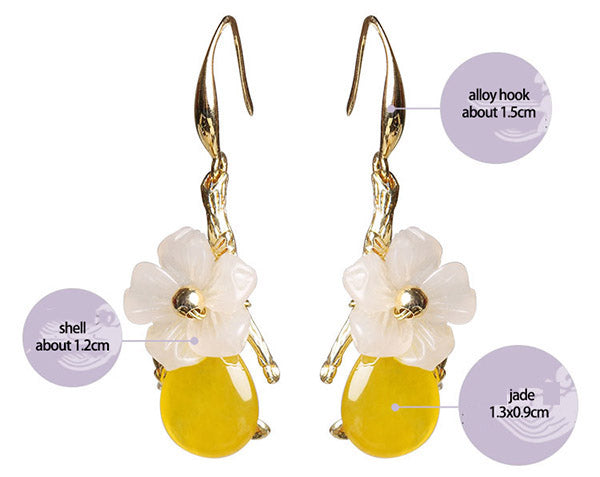 Yellow Jade Dangle Drop Clip On Pierced Earrings
